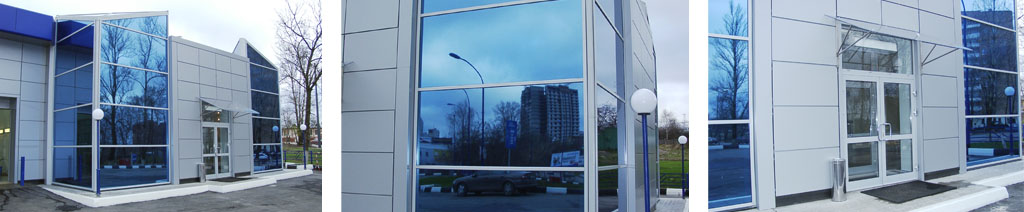 Остекление фасадов магазинов большими стеклопакетами Клин